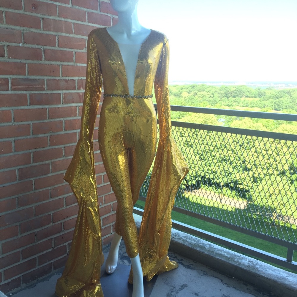 L’COUTURE ROYAL Sequin Embellished Jumpsuit (Gold) - Size 2